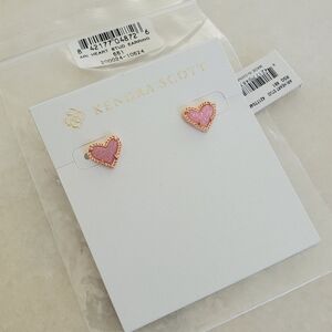 Kendra Scott Ari Heart Rose Gold Stud Earrings In Light Pink Drusy NWT